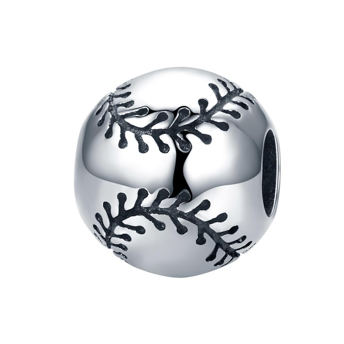 Baseball Sterling Silver Spacer Bead Charm Bracelet Necklace