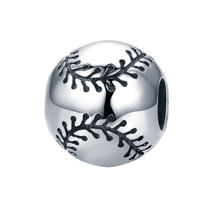 Baseball Sterling Silver Spacer Bead Charm Bracelet Necklace