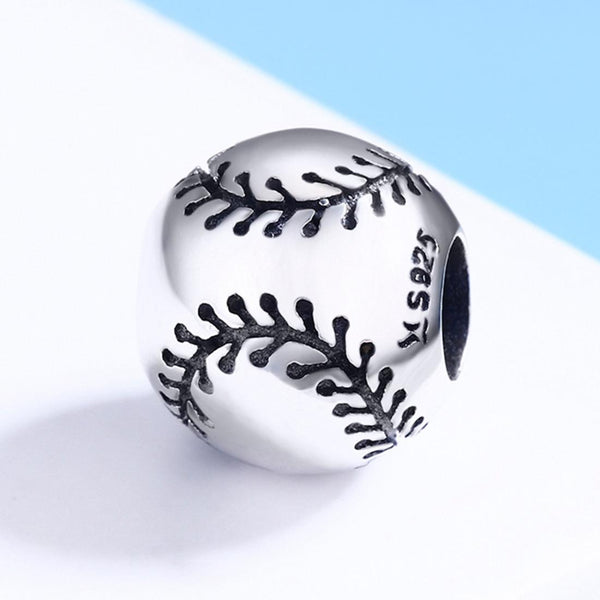Baseball Sterling Silver Spacer Bead Charm Bracelet Necklace