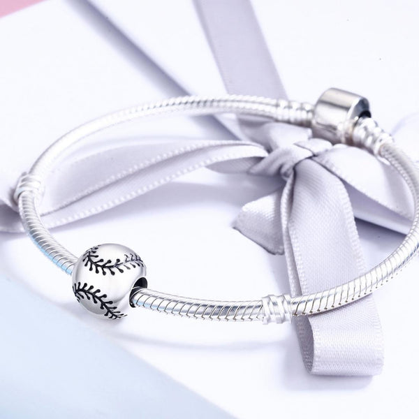 Baseball Sterling Silver Spacer Bead Charm Bracelet Necklace