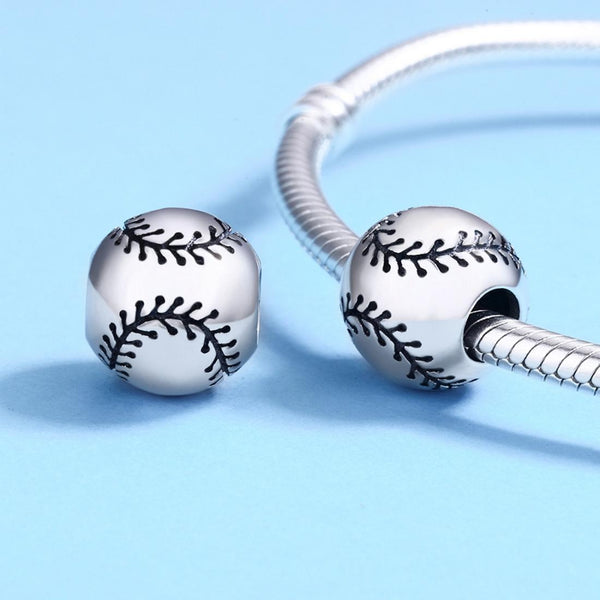 Baseball Sterling Silver Spacer Bead Charm Bracelet Necklace
