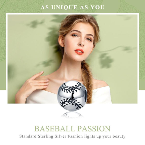 Baseball Sterling Silver Spacer Bead Charm Bracelet Necklace