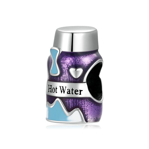 Hot Water Vacuum Flask Enamel Sterling Silver Bead Charm Bracelet Necklace
