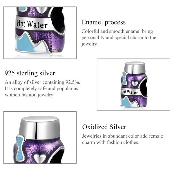 Hot Water Vacuum Flask Enamel Sterling Silver Bead Charm Bracelet Necklace