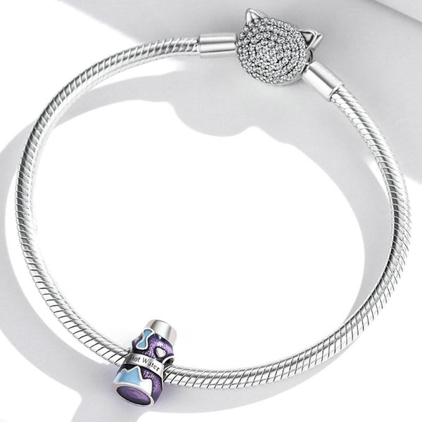 Hot Water Vacuum Flask Enamel Sterling Silver Bead Charm Bracelet Necklace