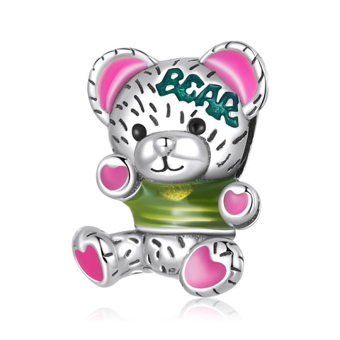 Colourful Teddy Bear Enamel Sterling Silver Bead Charm Bracelet Necklace