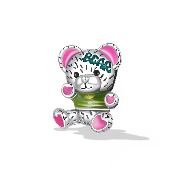 Colourful Teddy Bear Enamel Sterling Silver Bead Charm Bracelet Necklace