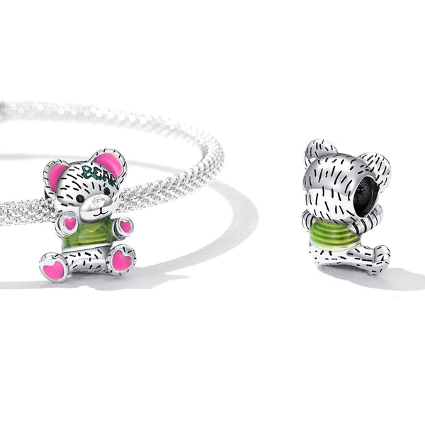 Colourful Teddy Bear Enamel Sterling Silver Bead Charm Bracelet Necklace