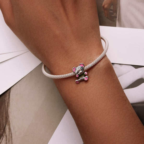 Colourful Teddy Bear Enamel Sterling Silver Bead Charm Bracelet Necklace