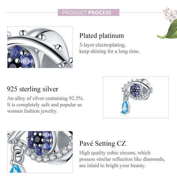 Eye Of Mystery Sterling Silver Zircon CZ Bead Charm Pendant Bracelet Necklace