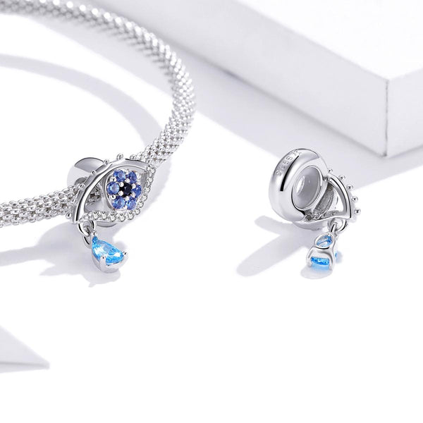 Eye Of Mystery Sterling Silver Zircon CZ Bead Charm Pendant Bracelet Necklace