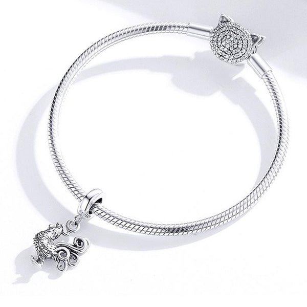 Cockrel Rooster Chicken Sterling Silver Bead Charm Bracelet Necklace Pendant