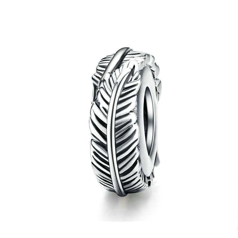 Feathers Sterling Silver Spacer Bead Charm Pendant Bracelet Necklace
