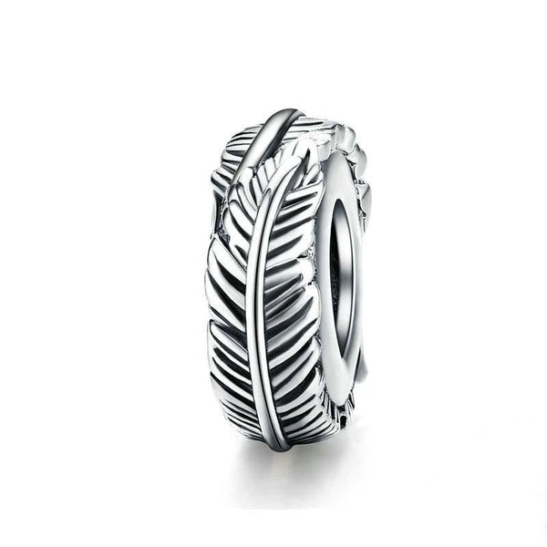 Feathers Sterling Silver Spacer Bead Charm Pendant Bracelet Necklace