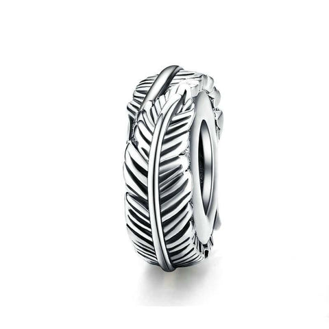 Feathers Sterling Silver Spacer Bead Charm Pendant Bracelet Necklace
