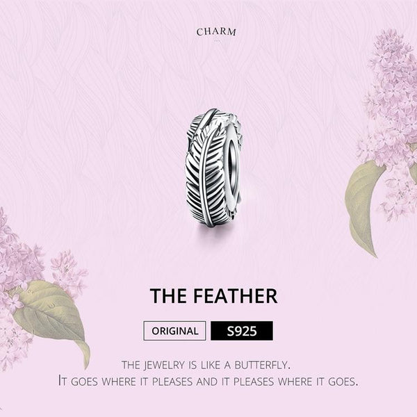 Feathers Sterling Silver Spacer Bead Charm Pendant Bracelet Necklace