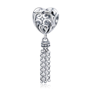 Love Heart Tassel Sterling Silver Bead Charm Bracelet Necklace Pendant