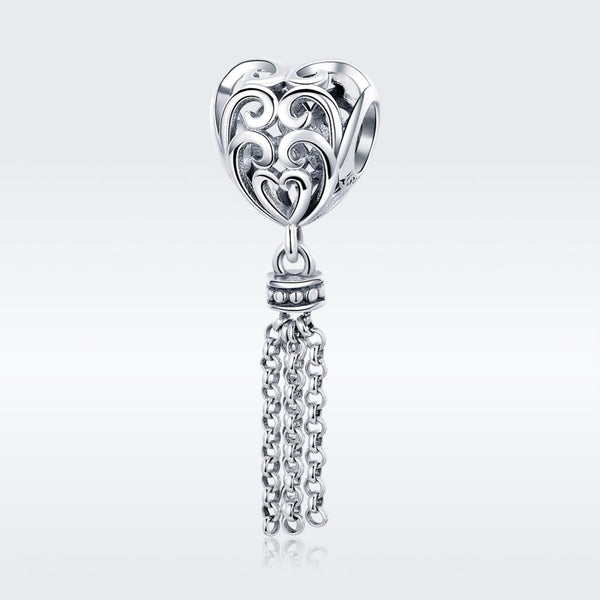 Love Heart Tassel Sterling Silver Bead Charm Bracelet Necklace Pendant