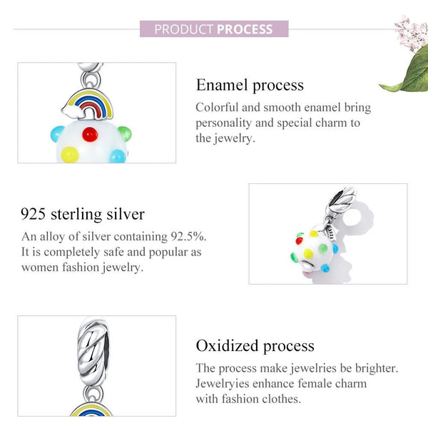 Rainbow Enamel Sterling Silver Bead Charm Bracelet Necklace
