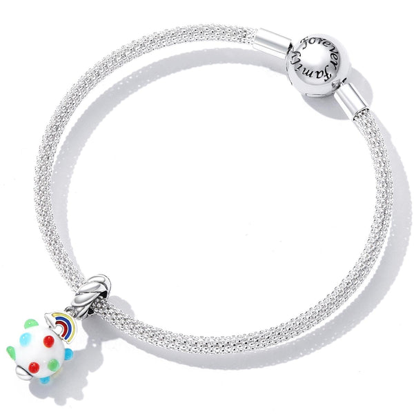 Rainbow Enamel Sterling Silver Bead Charm Bracelet Necklace