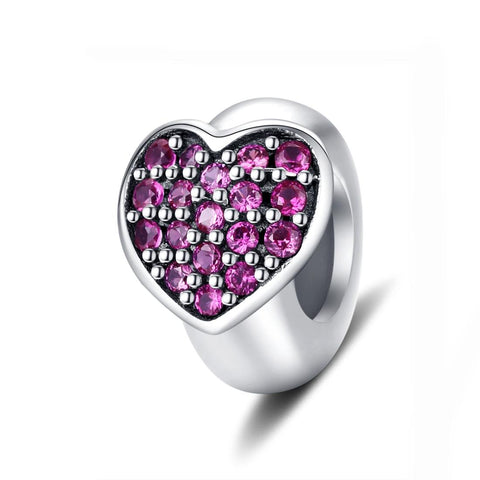 Purple Love Heart Sterling Silver Zircon CZ Bead Charm Bracelet Necklace