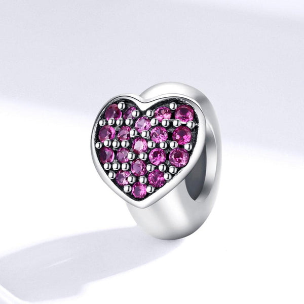 Purple Love Heart Sterling Silver Zircon CZ Bead Charm Bracelet Necklace