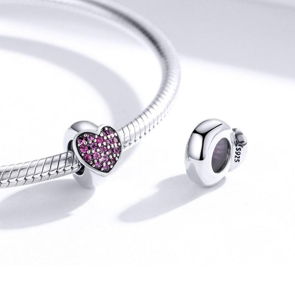 Purple Love Heart Sterling Silver Zircon CZ Bead Charm Bracelet Necklace