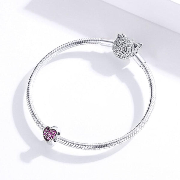 Purple Love Heart Sterling Silver Zircon CZ Bead Charm Bracelet Necklace