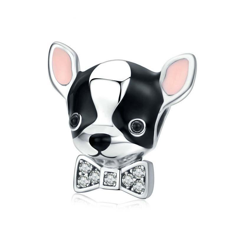 Chihuahua Enamel Silver Zircon CZ Bead Charm Bracelet Necklace