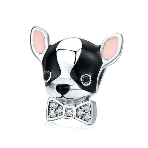 Chihuahua Enamel Silver Zircon CZ Bead Charm Bracelet Necklace