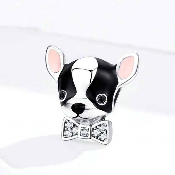 Chihuahua Enamel Silver Zircon CZ Bead Charm Bracelet Necklace