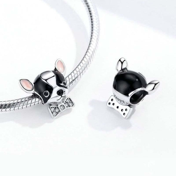 Chihuahua Enamel Silver Zircon CZ Bead Charm Bracelet Necklace