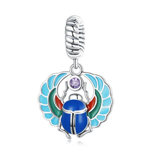 Scarab Beetle Enamel Sterling Silver Bead Charm Bracelet Necklace Pendant