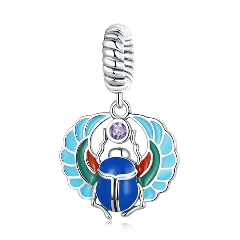 Scarab Beetle Enamel Sterling Silver Bead Charm Bracelet Necklace Pendant