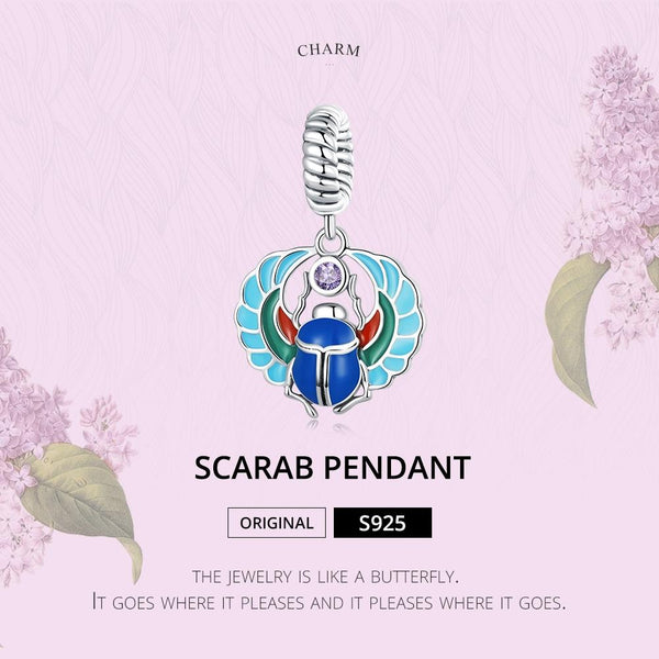 Scarab Beetle Enamel Sterling Silver Bead Charm Bracelet Necklace Pendant