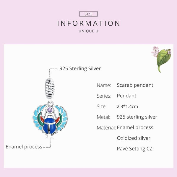 Scarab Beetle Enamel Sterling Silver Bead Charm Bracelet Necklace Pendant