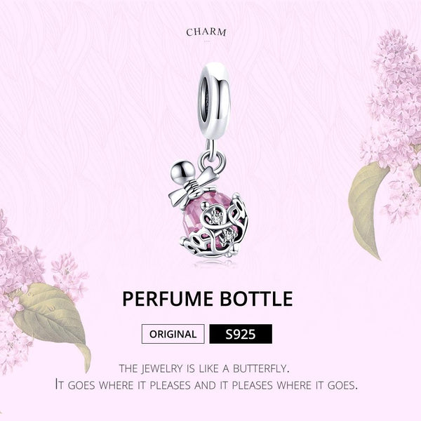 Perfume Bottle Sterling Silver Zircon CZ Bead Charm Bracelet Necklace