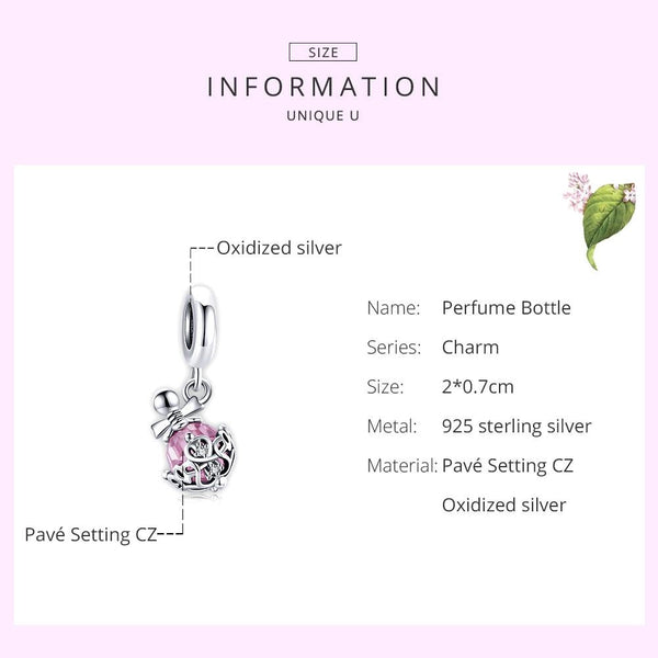 Perfume Bottle Sterling Silver Zircon CZ Bead Charm Bracelet Necklace