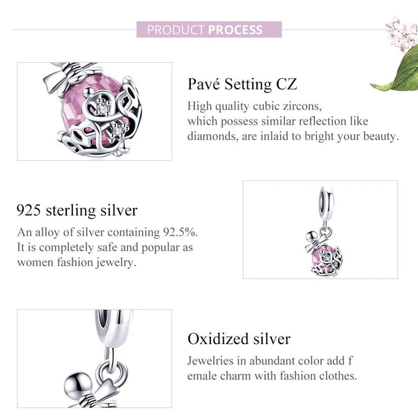 Perfume Bottle Sterling Silver Zircon CZ Bead Charm Bracelet Necklace