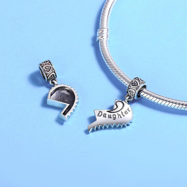 Mother Daughter Heart Sterling Silver Bead Charm Bracelet Necklace