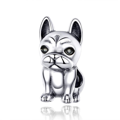 French Bulldog Enamel Sterling Silver Bead Charm Pendant Bracelet Necklace
