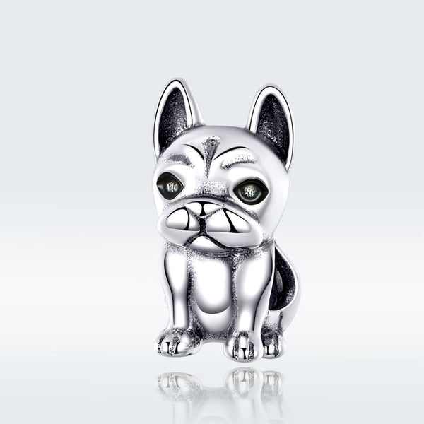 French Bulldog Enamel Sterling Silver Bead Charm Pendant Bracelet Necklace