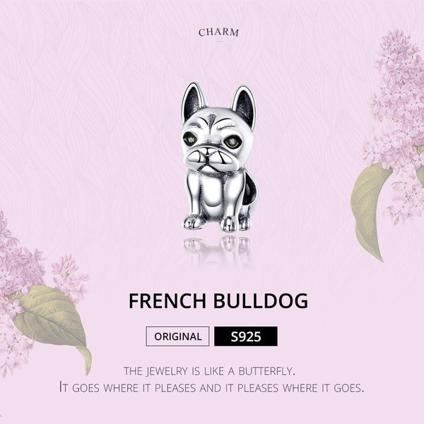 French Bulldog Enamel Sterling Silver Bead Charm Pendant Bracelet Necklace