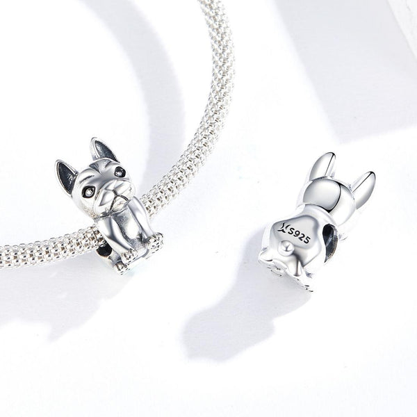 French Bulldog Enamel Sterling Silver Bead Charm Pendant Bracelet Necklace