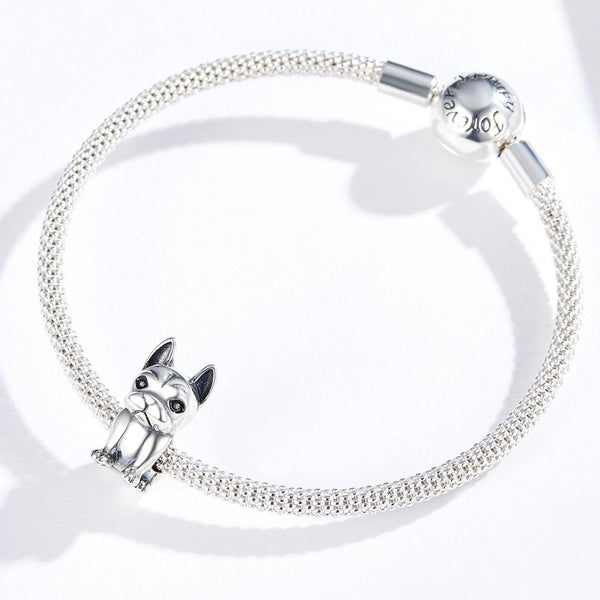French Bulldog Enamel Sterling Silver Bead Charm Pendant Bracelet Necklace