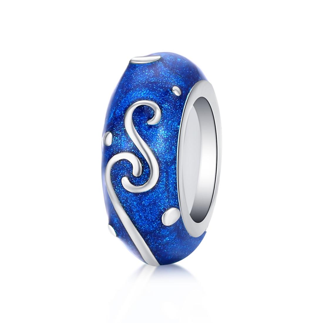 Swirl Blue Enamel Sterling Silver Spacer Bead Charm Pendant Bracelet Necklace