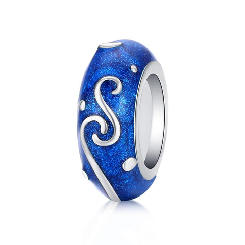 Swirl Blue Enamel Sterling Silver Spacer Bead Charm Pendant Bracelet Necklace