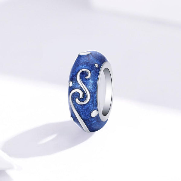 Swirl Blue Enamel Sterling Silver Spacer Bead Charm Pendant Bracelet Necklace