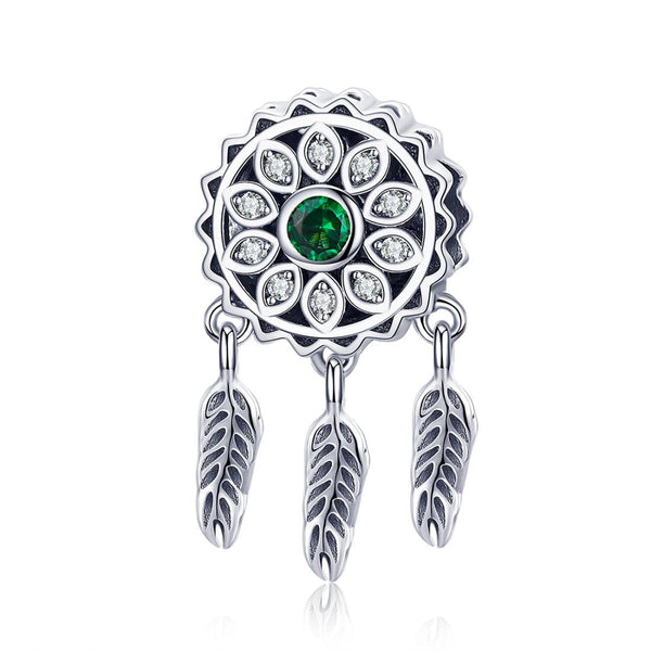 Dreamcatcher Sterling Silver Zircon CZ Bead Charm Bracelet Necklace Pendant