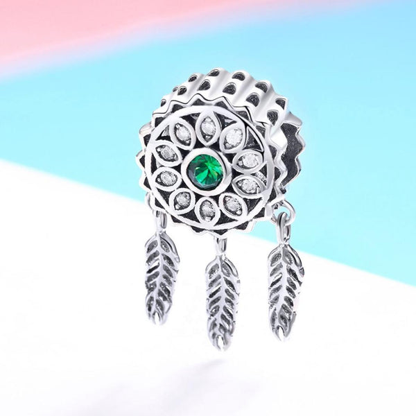 Dreamcatcher Sterling Silver Zircon CZ Bead Charm Bracelet Necklace Pendant